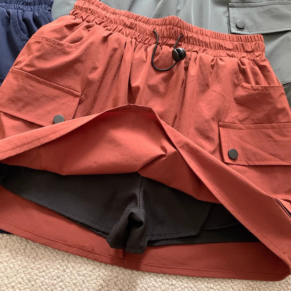 Drawstring Elastic Waist Shorts Skirt