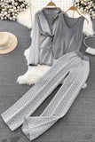 V-Neck Long Sleeve Strappy Coat V-Neck Vest Tank Top Pants Trousers Set Three-Piece