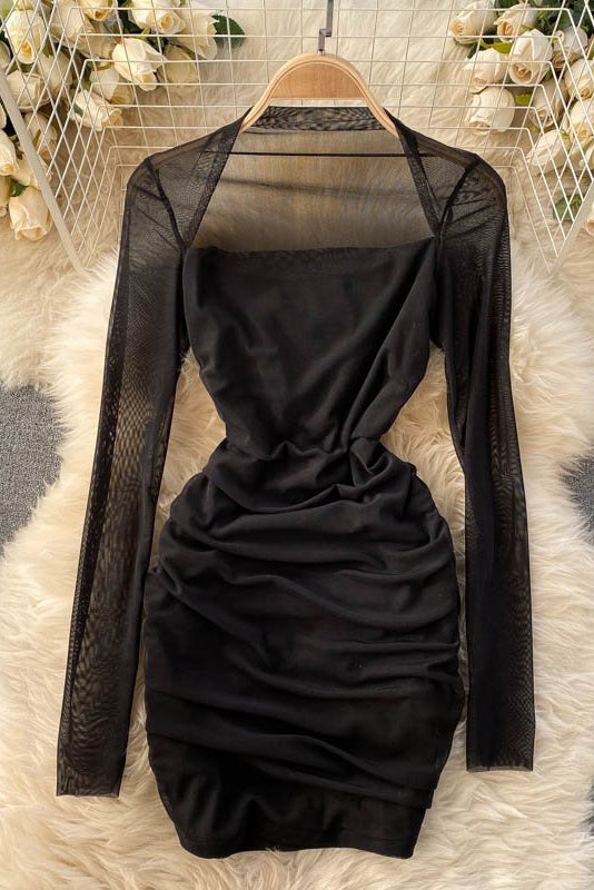 Gauze Long Sleeve Ruffle Mini Dress