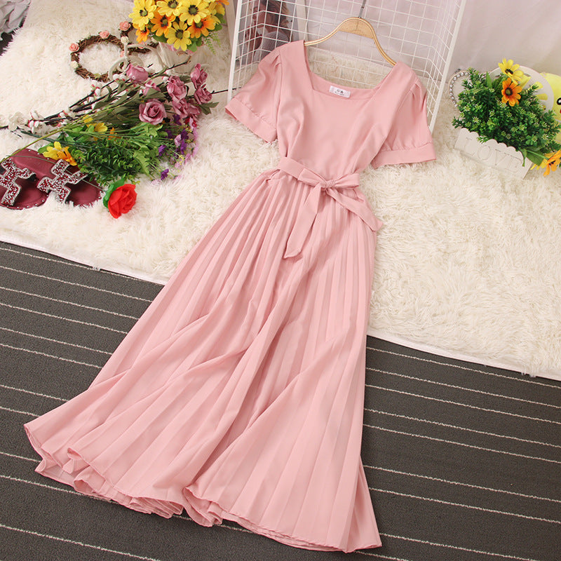 Short Sleeve Strappy Pleated Maxi Dress