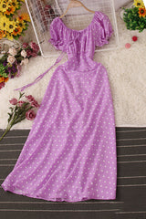 Short Sleeve Ruffle Polka Dots Maxi Dress