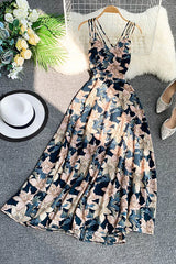 Backless Sleeveless Strap Floral Maxi Dress