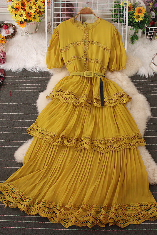 Short Sleeve Lace Chiffon Maxi Dress