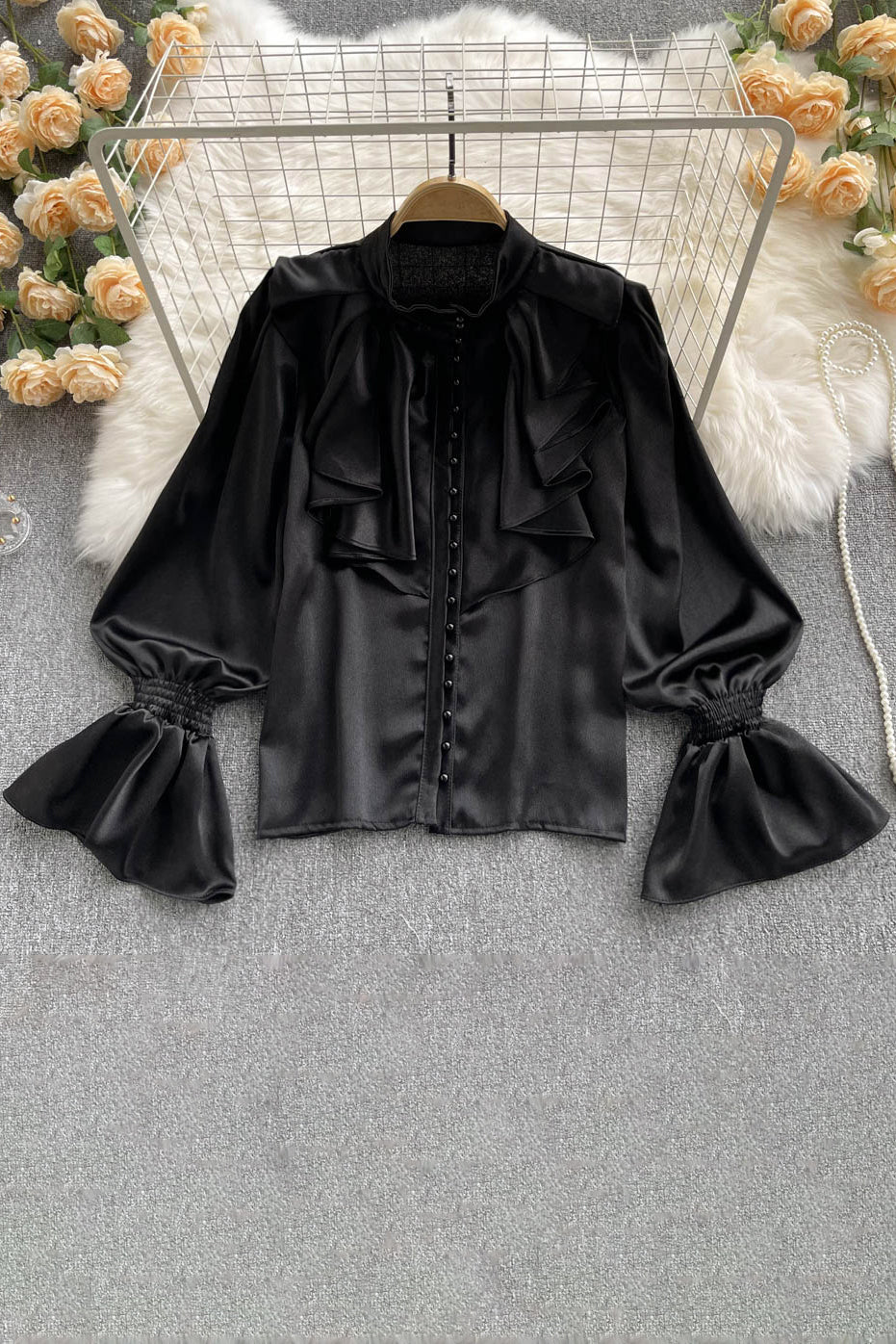 Lace Long Sleeve Buttons Tops