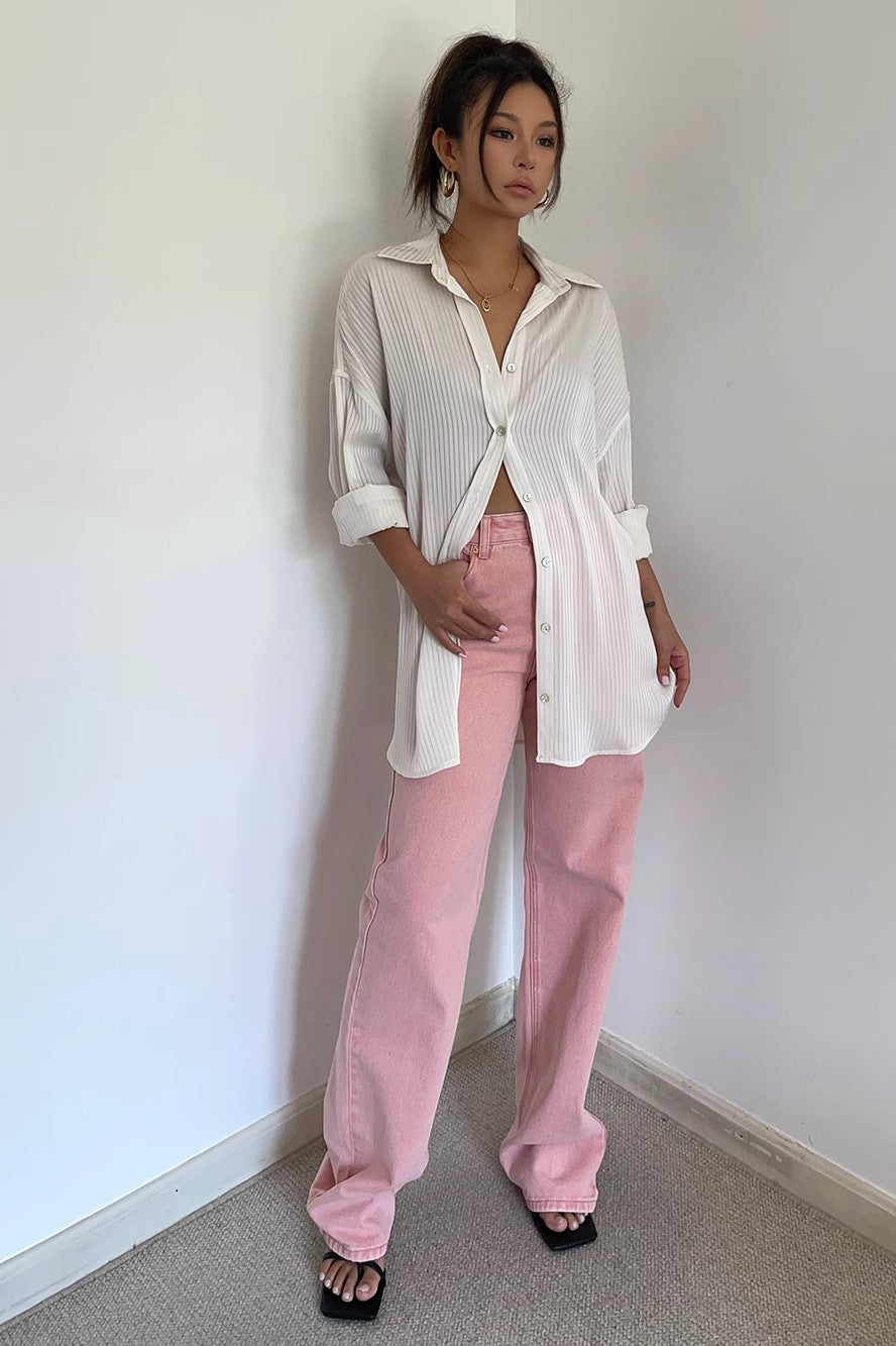 High Waist Buckle Detail Straight Leg Jeans