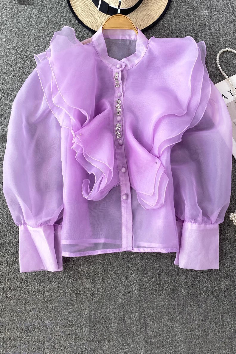Lace Buttons Long Sleeve Shirt Top