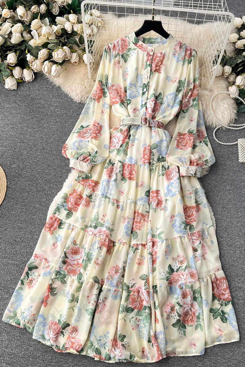 Chiffon Long Sleeve Floral Maxi Dress