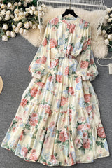 Chiffon Long Sleeve Floral Maxi Dress