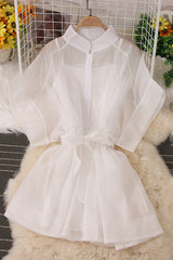 Sleeveless Strap Top Short Sleeve Buttons Mini Two-Piece