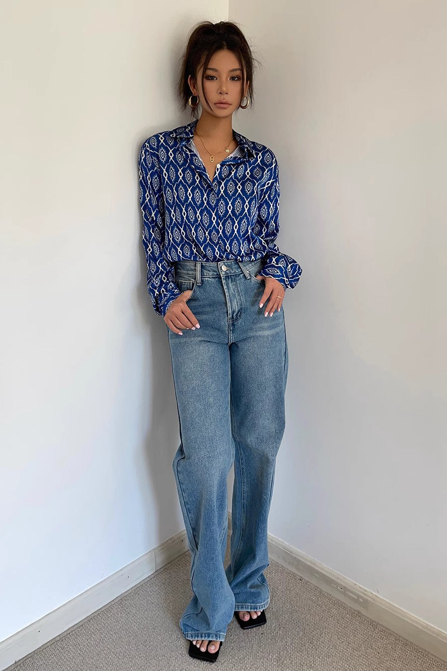 High Waist Buckle Detail Straight Leg Jeans
