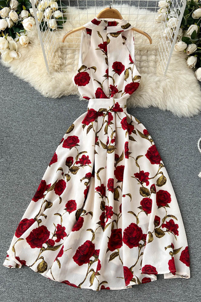 Flower Print Sleeveless Maxi Dress
