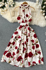 Flower Print Sleeveless Maxi Dress