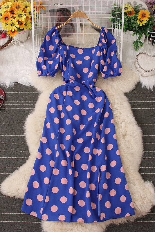 Short Sleeve Polka Dots Maxi Dress