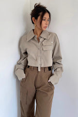 Single Button Lapel Neck Crop Shirt Tops