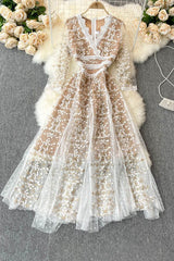 Embroidery Flower Long Sleeve Maxi Dress