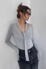 Wrap V-Neck Fitted Tops Shirt