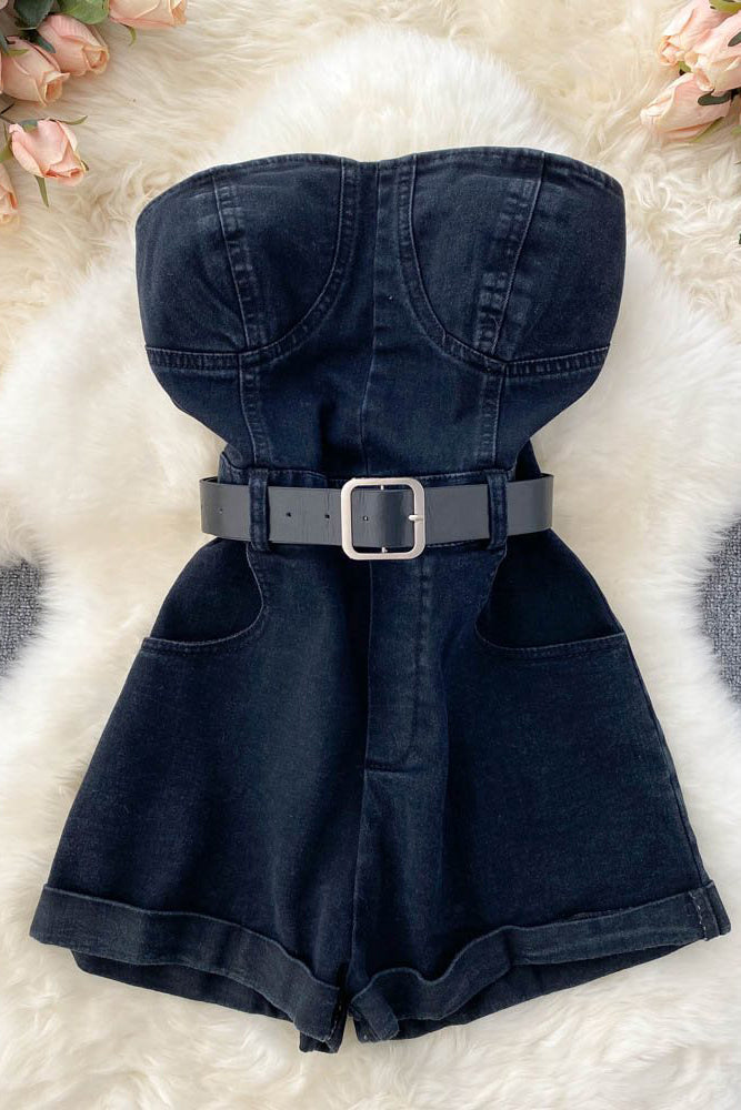Strapless Denim Romper Jumpsuit