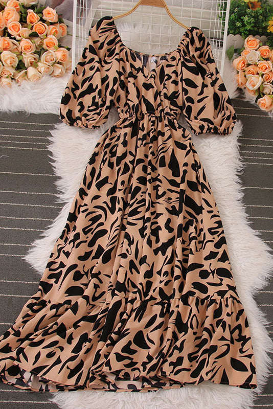 V-Neck Short Sleeve Ruffle Maxi Dress
