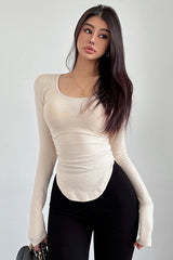 Long Sleeve U-Neck Tight Tops