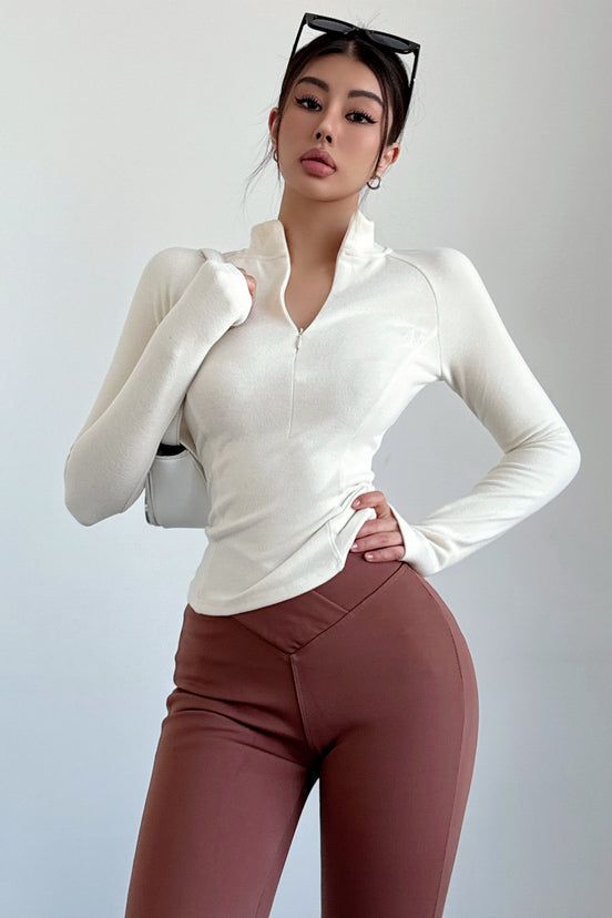 Casual Zip Lapel Long Sleeve Tops