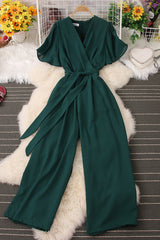 V-Neck Short Sleeve Strappy Romper Jumpsuit