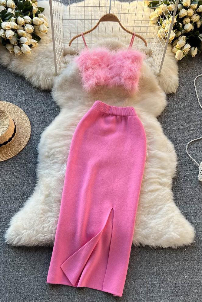 Strap Vest Tank Top Knit Skirt Set Two-Piece
