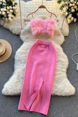 Strap Vest Tank Top Knit Skirt Set Two-Piece