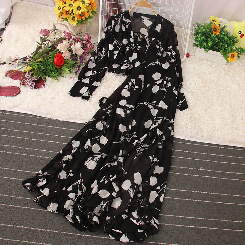 V-Neck Long Sleeve Crop Top Lace Skirt Set Two-Piece