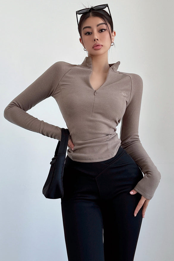 Casual Zip Lapel Long Sleeve Tops