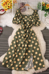 Short Sleeve Polka Dots Maxi Dress