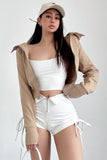 Casual Long Sleeve Zip Cardigan Crop Hooded Coat