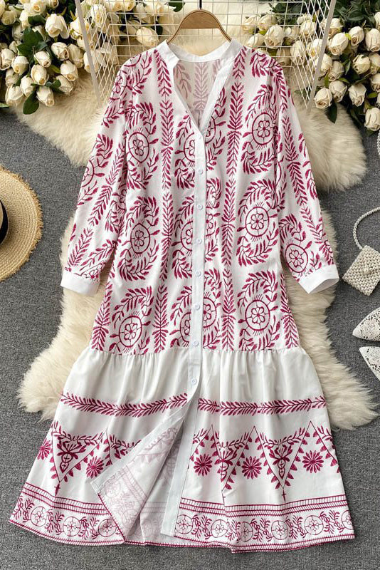 Print Long Sleeve Maxi Dress