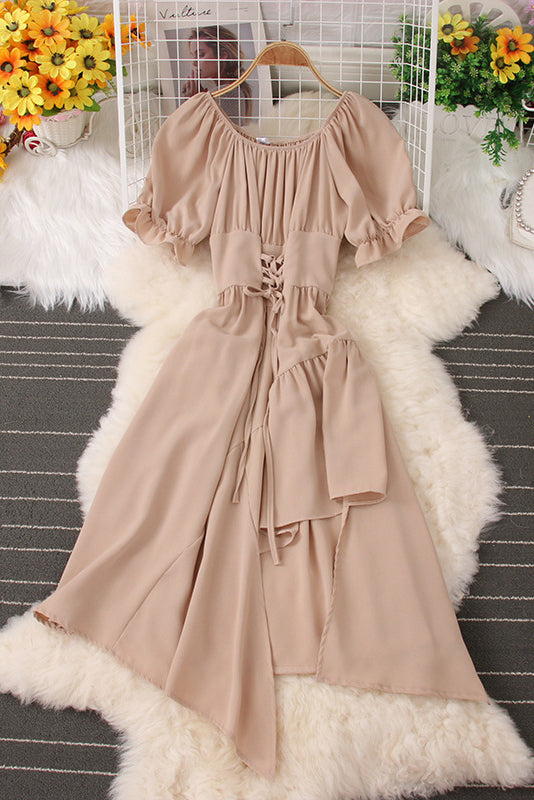 Short Sleeve Strappy Irregular Maxi Dress