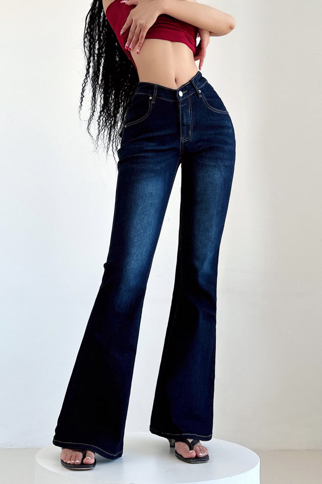 Retro Bodycon Buttons Zip V-Waist Pants Trousers Jeans