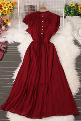 Buttons Strappy Pleated Dress
