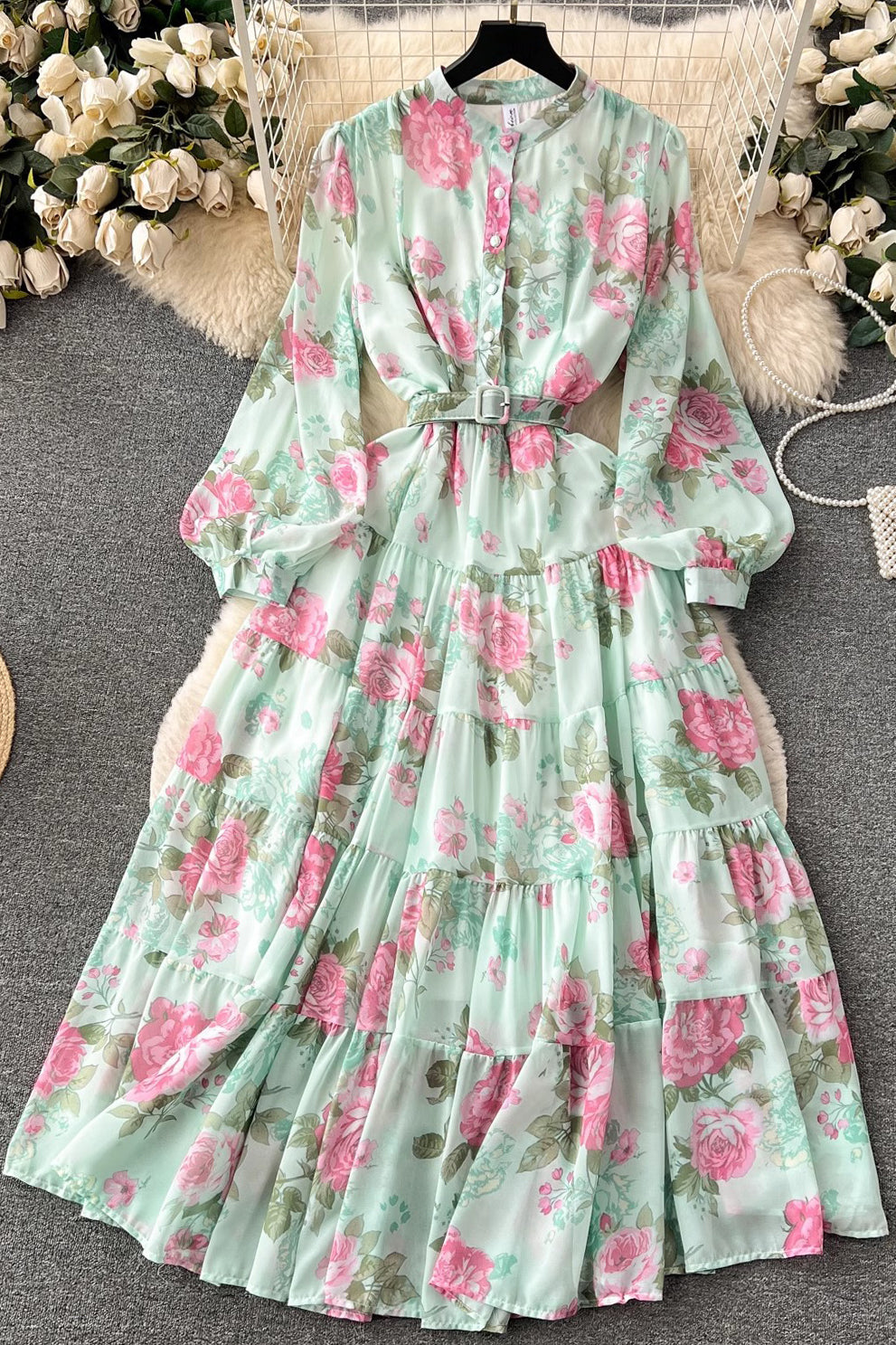 Chiffon Long Sleeve Floral Maxi Dress