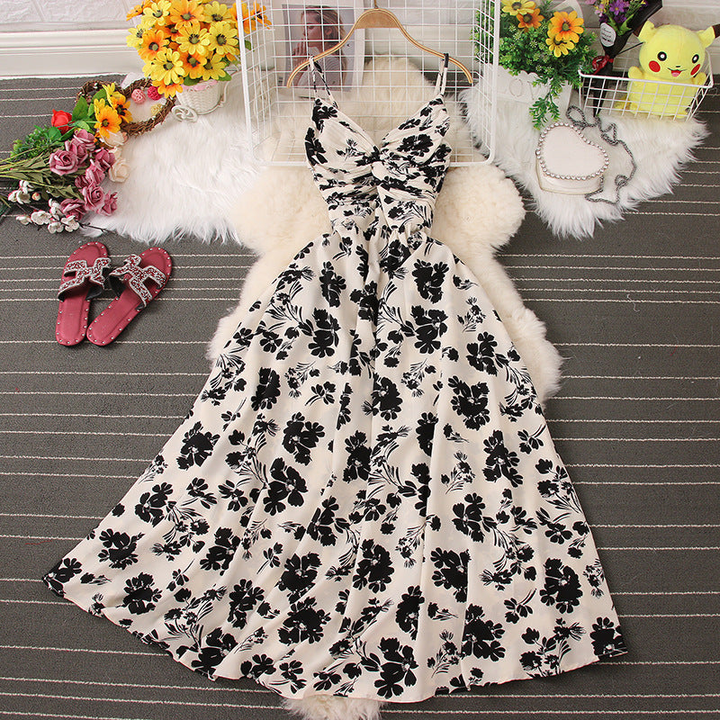 Floral Strap Sleeveless Ruffle Maxi Dress