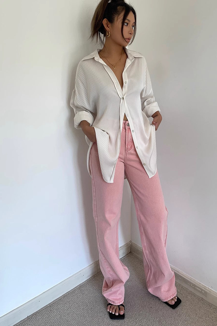 High Waist Buckle Detail Straight Leg Jeans