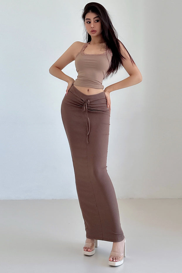 Knit V Waist Ruffle Strappy Skirt
