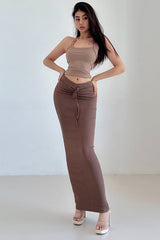 Knit V Waist Ruffle Strappy Skirt