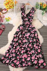 Flower Print Sleeveless Strappy Maxi Dress
