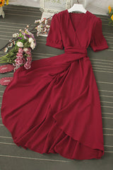 V-Neck Short Sleeve Strappy Irregular Dress