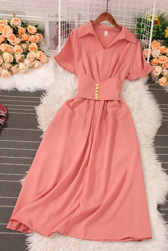 V-Neck Short Sleeve Maxi Dress