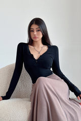 Casual Buttons V-Neck Long Sleeve Tops