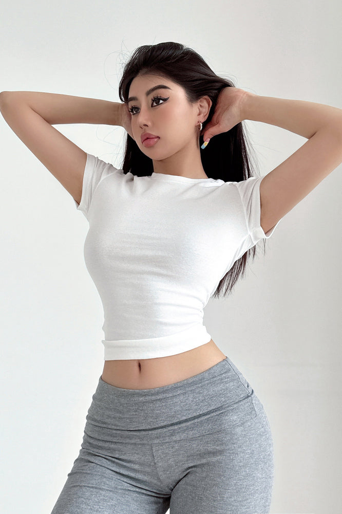 Stretch Short Sleeve Crop Tops