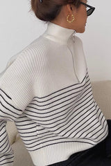 Striped Print Sweaters Zip Up Outwear Coats