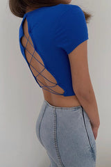 Crew Neck Ribbed Tank Tops Fitted Backless Shirts