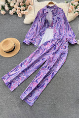 Shirt Tops Vest Tank Pants Trousers Set Three-Piece