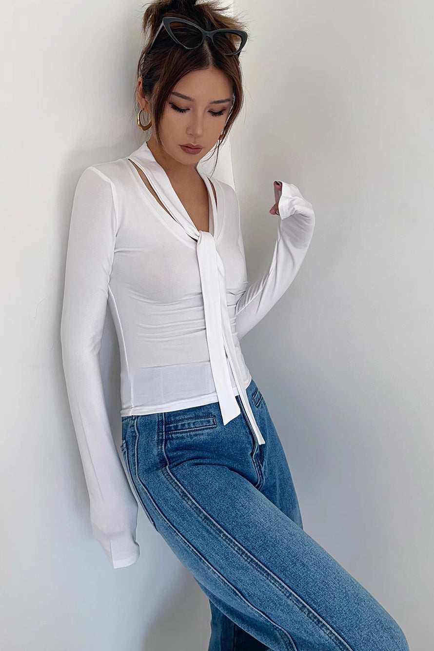 Wrap V-Neck Fitted Tops Shirt