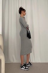 Crew Neck Long Sleeve Bodycon Dress